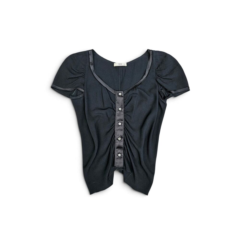 Y2k Prada Top Ruched Back Pearlescent Buttons - Size 44 (Medium)